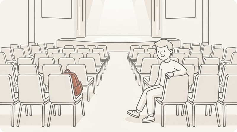 View from back of church showing person choosing a back-row aisle seat