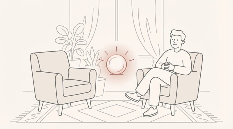 Two chairs facing each other, one empty - a metaphor for conversation