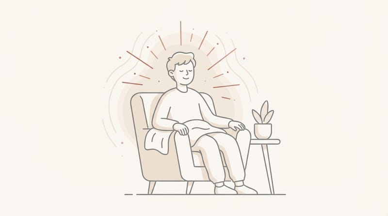 Person sitting still with eyes closed, warm glow around them